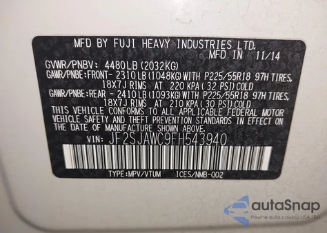 2015 Subaru Forester 2.5I Touring из США, поврежденный, VIN JF2SJAWC9FH543940